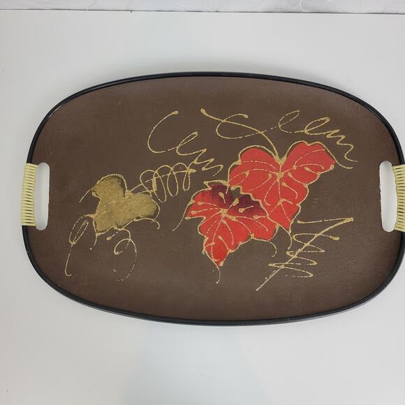 Vintage Tilso Japan Kitchen Service Tray Brown Hand Painted Autumn Fall Leaves - Picture 5 of 8